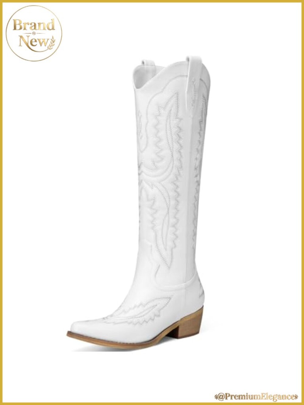 Womens Knee High Pointed Toe Cowboy Boots Faux Leather Western